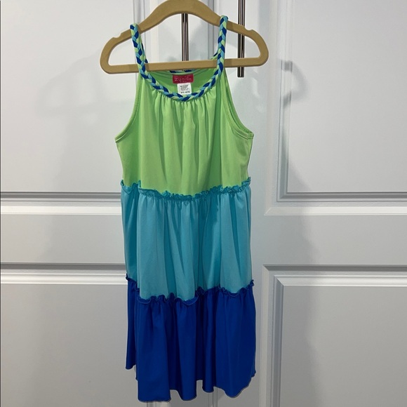 Zunie Green and Blue Color Block Kids Dress - Picture 1 of 3